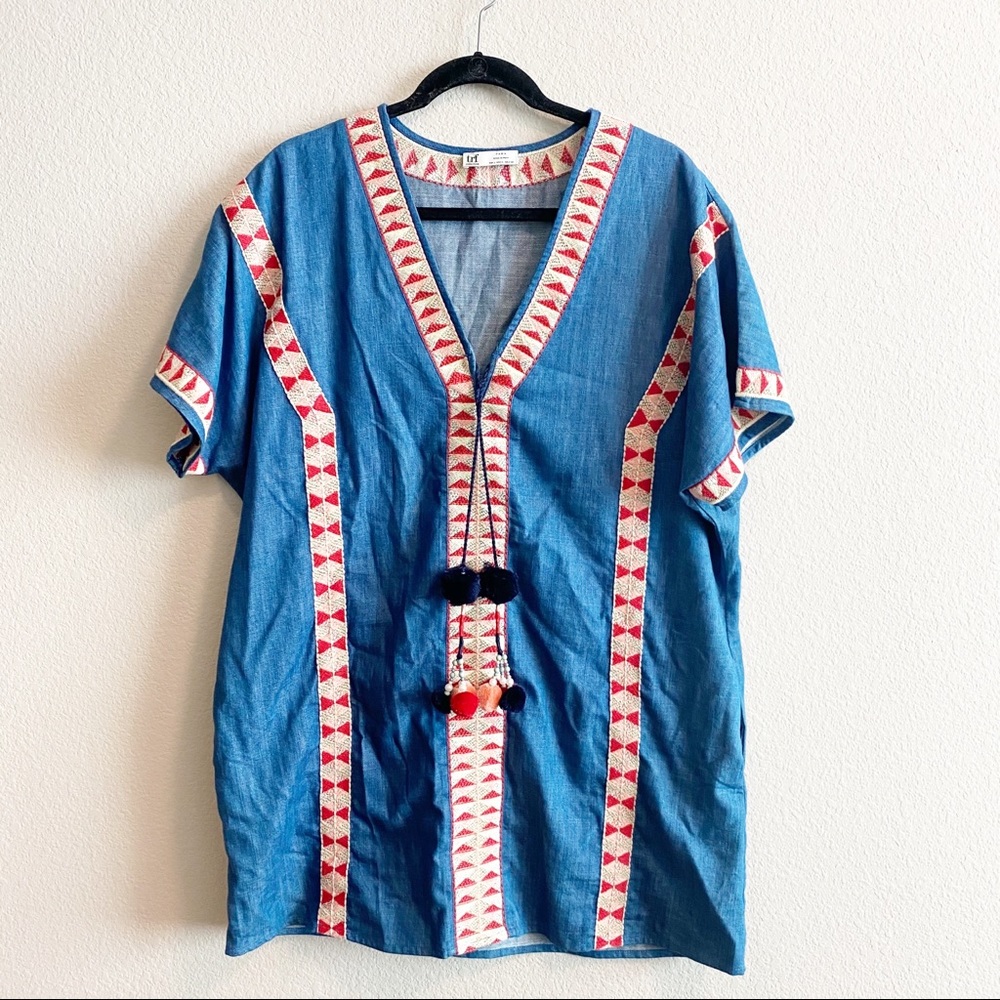 Zara Blue Mini Dress with Red Accents